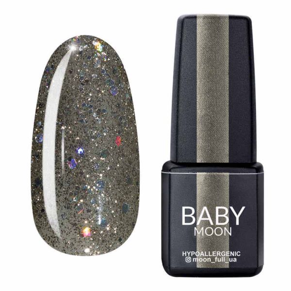 Гель-лак Baby Moon Dance Diamond 21 сріблясто-оливковий з різнокольоровим глітером, 6мл