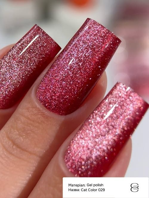 Гель-лак GEMELY  Cat Color 29  насыщенный красно-малиновый с красно-серебристыми блестками, 6мл
