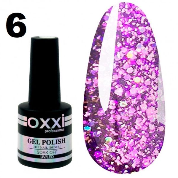 Гель-лак Oxxi STAR GEL №006 - фиолетовый, с блестками и слюдой, 8 мл  
