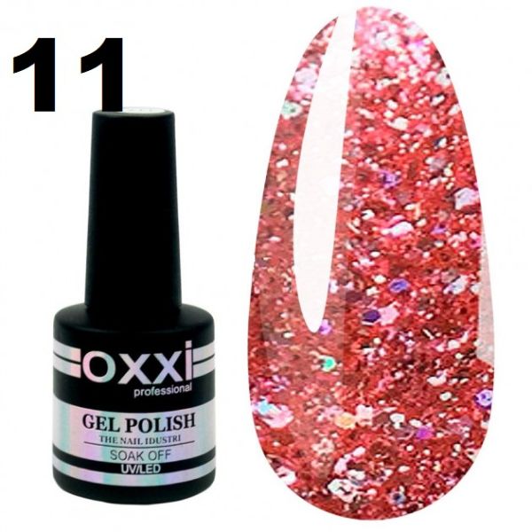 Гель-лак Oxxi STAR GEL №011 - персиково-розовый, с блестками и слюдой, 8 мл