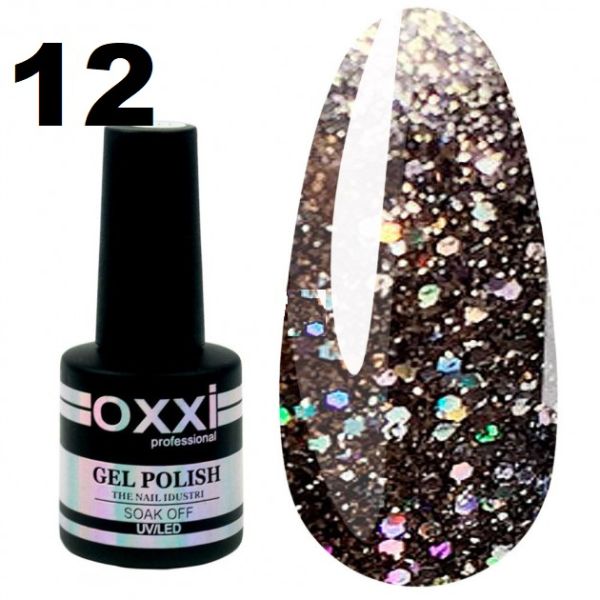 Гель-лак Oxxi STAR GEL №012 - серебристо-черный, с блестками и слюдой, 8 мл 