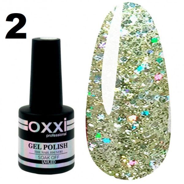 Гель-лак Oxxi STAR GEL №002 - светлый золотистый, с блестками и слюдой, 8 мл 