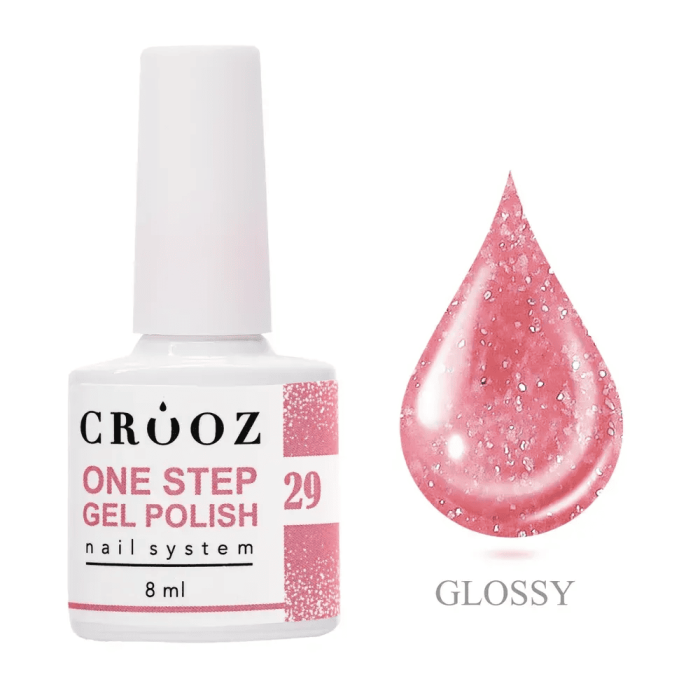 Однофазний гель-лак Crooz One Step Gel Polish 29 персиково-рожевий із дрібними сяючими частинками 8мл