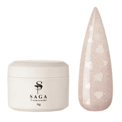 Моделирующий гель Saga Heart Gel 02 светло-бежевый с сердечками, 15мл