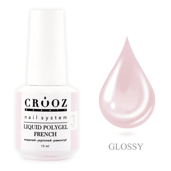 Рідкий полігель Crooz FRENCH Liquid Polygel 03 біло-рожевий, 15мл