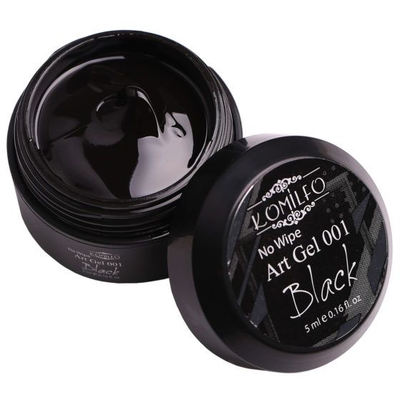 Арт-гель БЕЗ липкого слоя Komilfo No Wipe Art Gel Black 001 (черный), 5 мл