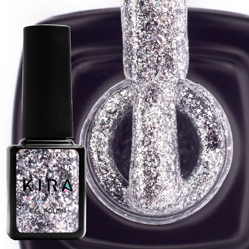 Гель-лак Kira Nails 24 Karat №002 (серебро с разноцветными блестками), 6 мл