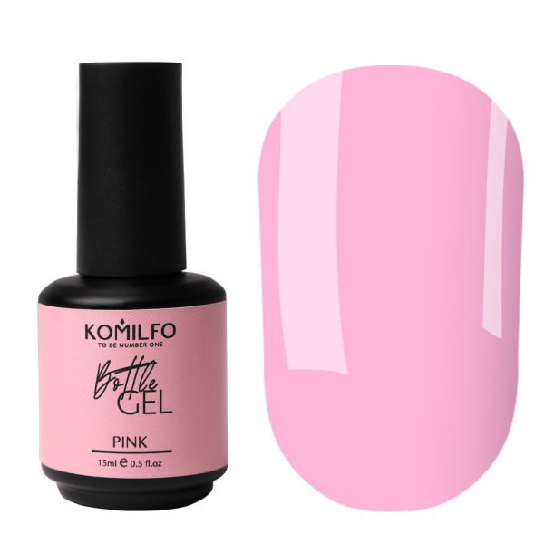 Рідкий гель для нарощування Komilfo Bottle Gel Pink з пензликом, 15 мл
