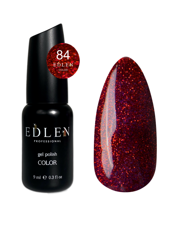 Гель-лак Edlen Color 9мл 084 бордовий з червоними блискітками