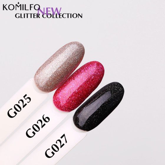 Гель-лак Komilfo DeLuxe Series №G025 (бежевий з голографічними блискітками), 8 мл