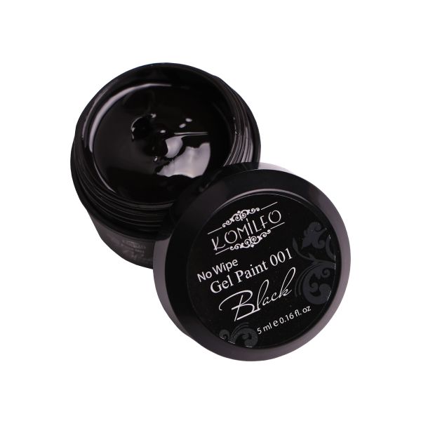Гель-краска БЕЗ липкого слоя Komilfo No Wipe Gel Paint Black 001 (черная), 5 мл