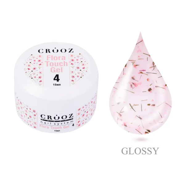 Гель Crooz Flora Touch Gel 04  прозоро-персиковий  з рожевими сухоцвітами 15мл