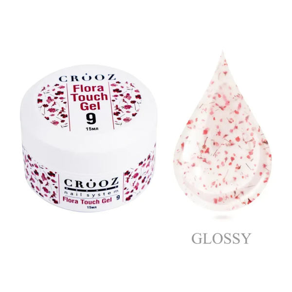 Гель Crooz Flora Touch Gel 09 молочний  з вкрапленням червоних сухоцвітів 15мл