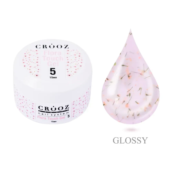 Гель Crooz Flora Touch Gel 05 світлий білий  із рожевими пелюстками 15мл