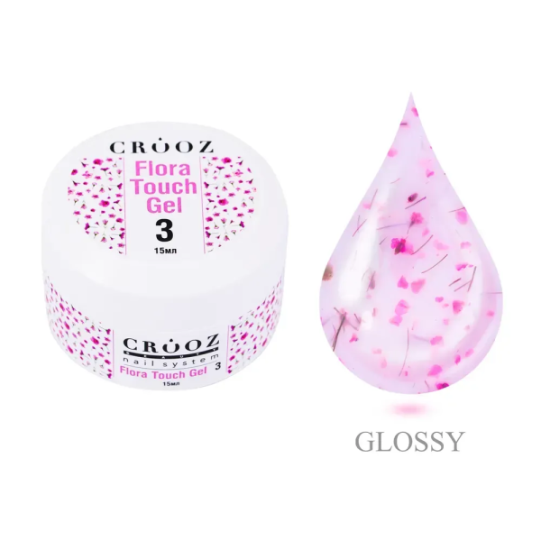 Гель Crooz Flora Touch Gel 03 молочний  з яскравими рожевими сухоцвітами 15мл