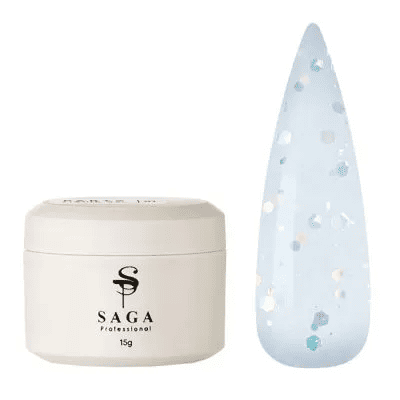 Моделирующий гель Saga Liquid Party Gel 01 полупрозрачный молочно-голубой с пайетками, 15мл