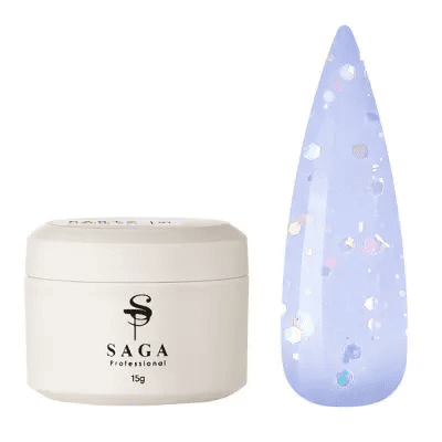 Модельирующий гель Saga Liquid Party Gel 03 полупрозрачный голубой с пайетками, 15мл