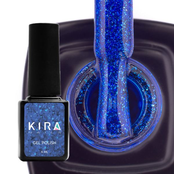 Гель-лак Kira Nails 24 Karat №010 (синій з блискітками), 6 мл
