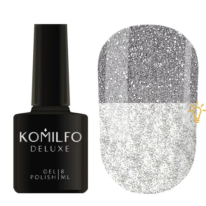 Гель-лак Komilfo Luminous Flash Collection L001 (сріблястий світловідбиваючий), 8 мл