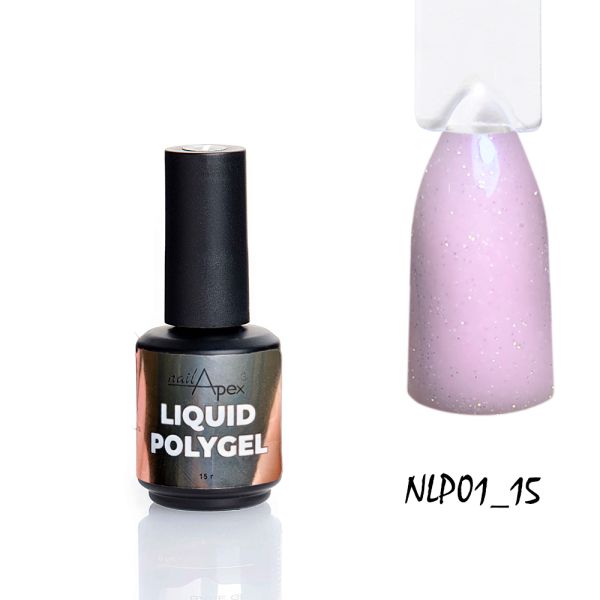Рідкий полігель Nailapex Liquid Polygel  #1 рожевий з дрібним золотисто-рожевим шимером, 15г