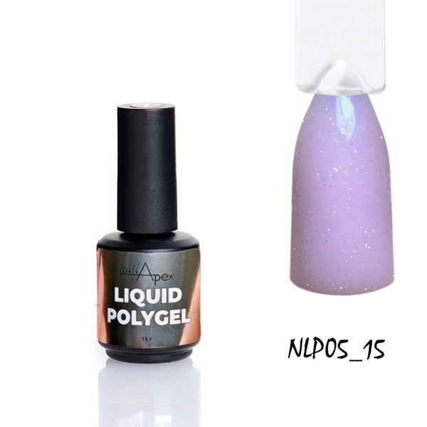 Рідкий полігель Nailapex Liquid Polygel  #5 ніжно-бузковий з дрібним шимером, 15г