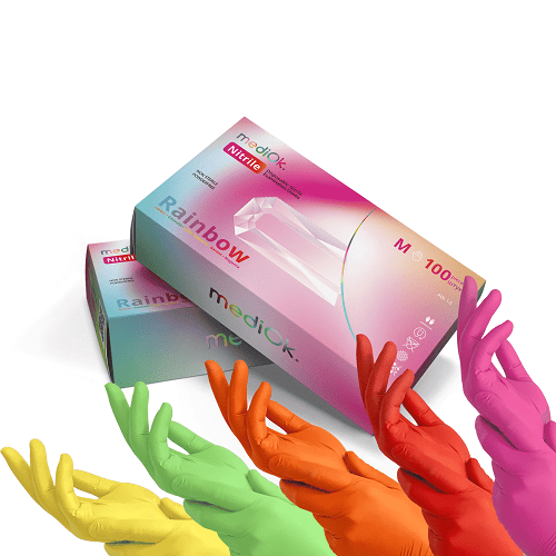 Рукавички нітрилові Mediok Rainbow (мікс 5 кольорів) щільність 3.8г