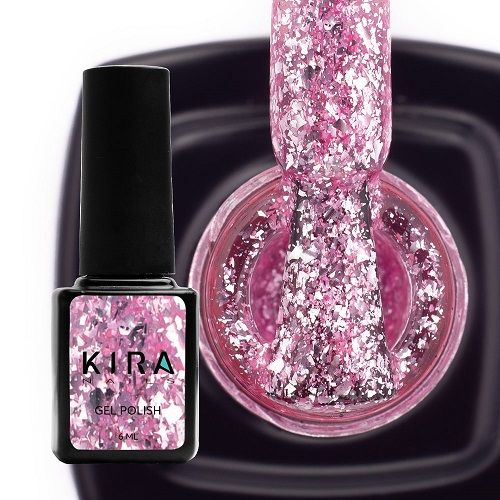 Гель-лак Kira Nails Shine Bright №008 (рожевий з блискітками), 6 мл