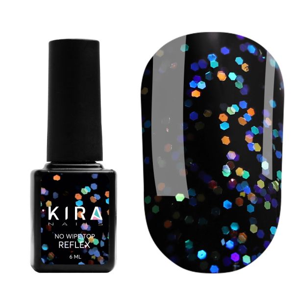 Топ без липкого шару Kira Nails No Wipe Top Reflex з голографічною крихтою, 6 мл